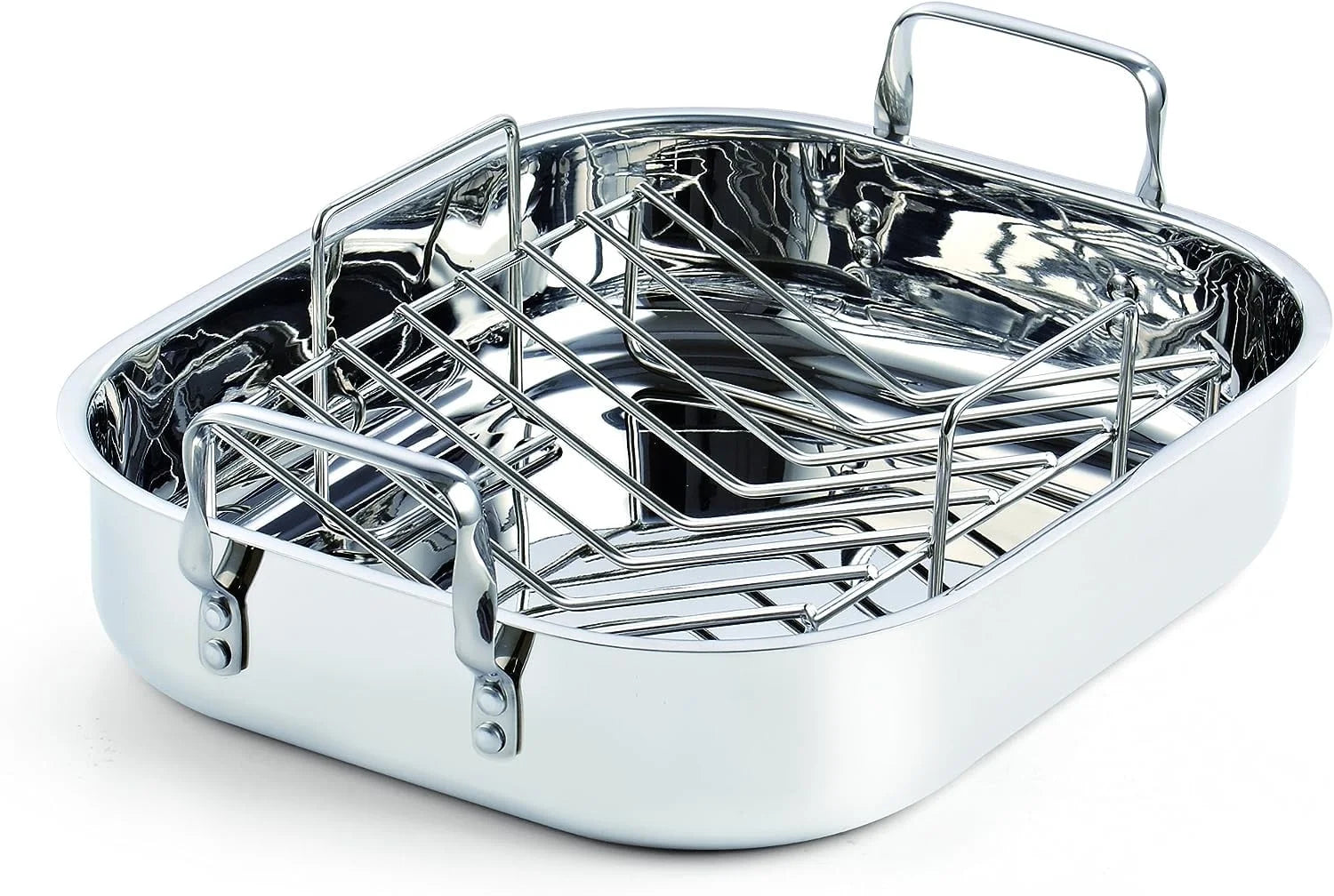 Cooks Standard Stainless Steel Roaster Pan with V-Shaped Rack, 16-Inch by 13-Inch Turkey Roasting Pan Bakeware for Oven, Rectangular