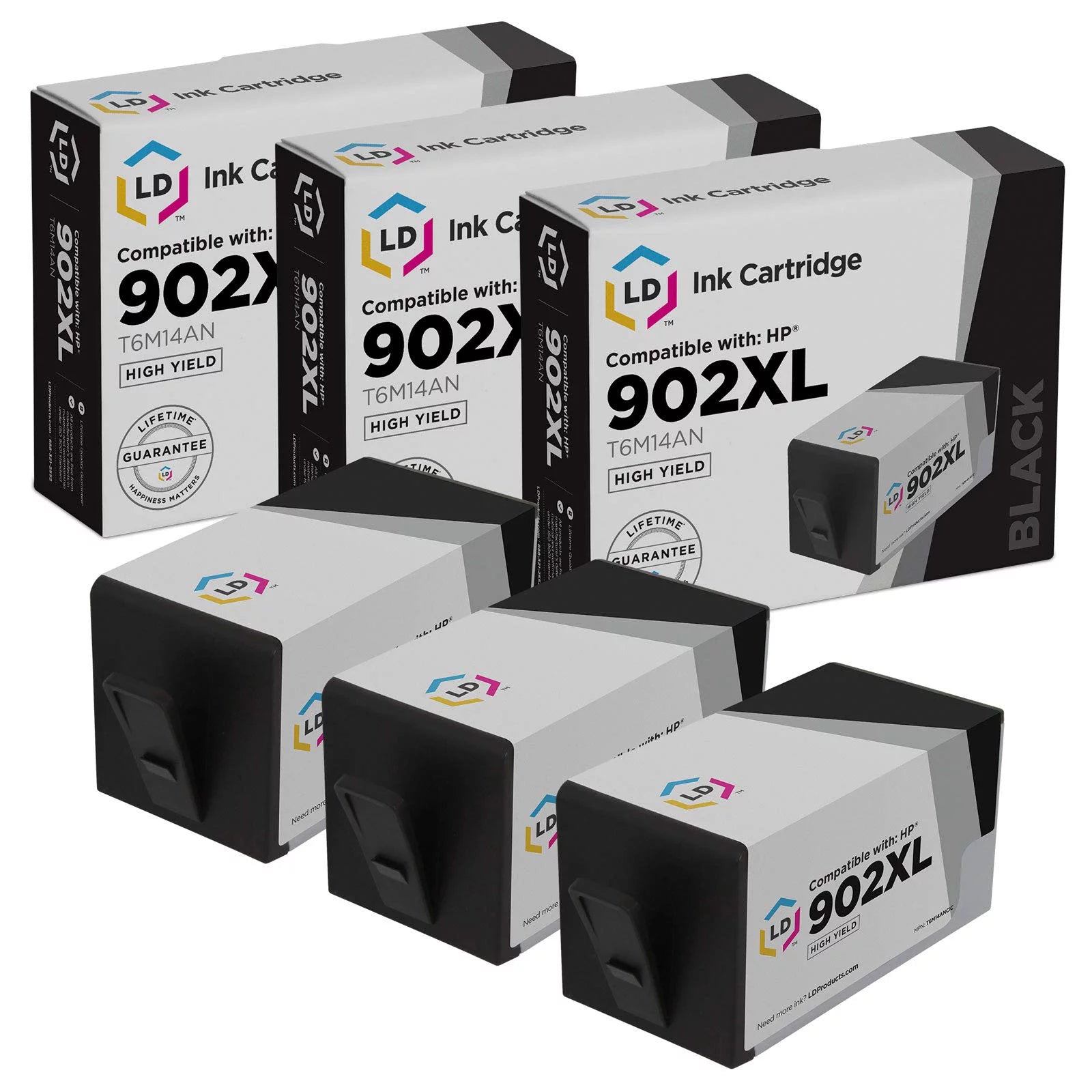 LD Products Compatible Ink Cartridge Replacements for HP 902XL 902 XL T6M14AN High Yield (Black, 3-Pack) Inkjet for HP 902 OfficeJet Pro 6950 6958 6962 6963 6964 6968 6978 6970 6979
