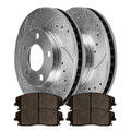 AutoShack Front Drilled Slotted Brake Rotors Silver & Performance Pads Kit Replacement for 2005-2008 Dodge Magnum 2006-2013 Charger 2009-2013 Challenger 2005-2013 Chrysler 300 2.7L 3.5L 3.6L AWD RWD