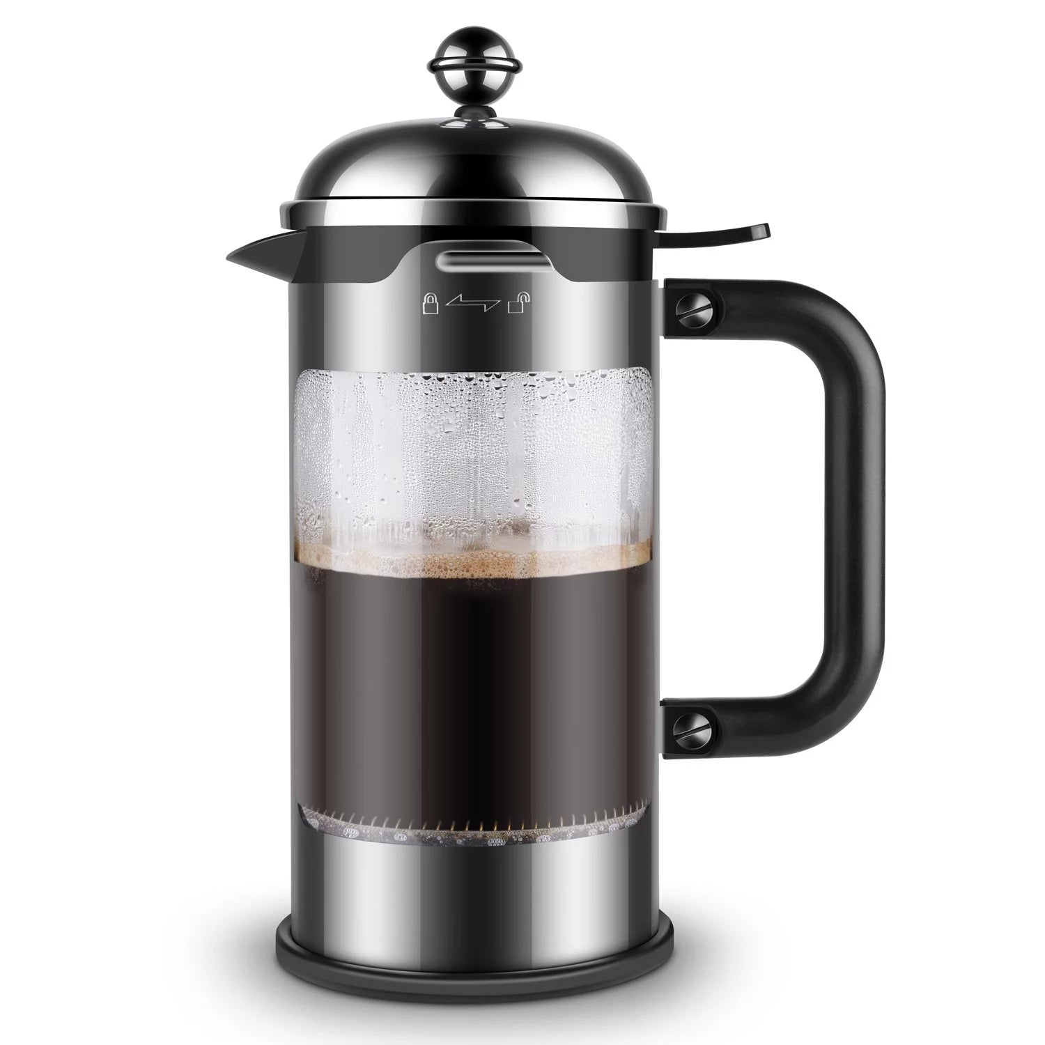French Press 32 Oz Borosilicate Glass Stainless Steel Filter Spare Filters and Measure Scoop
