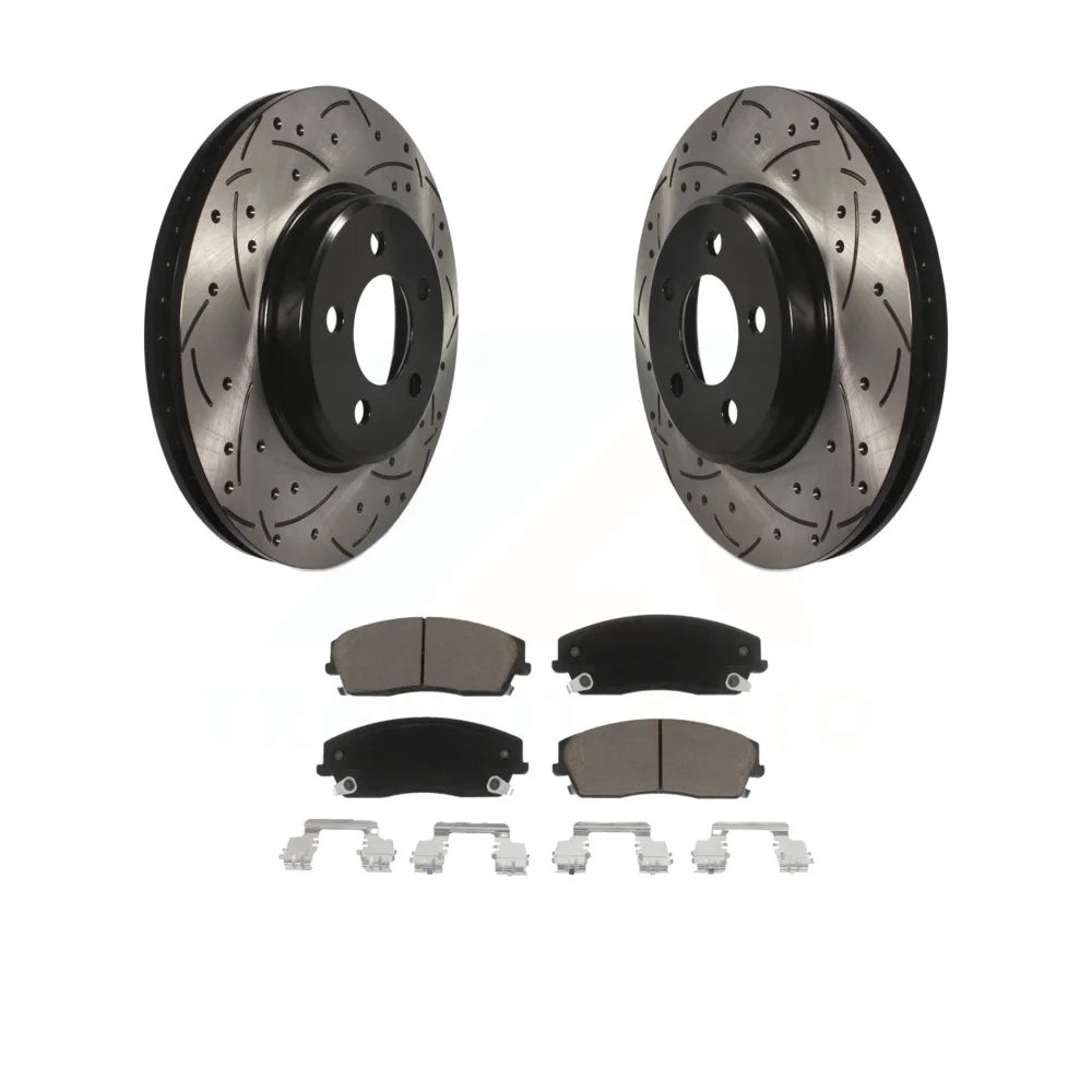 Transit Auto - Front Coated Drilled Slotted Disc Brake Rotors And Ceramic Pads Kit For Dodge Charger Chrysler 300 Challenger Magnum KDC-100192