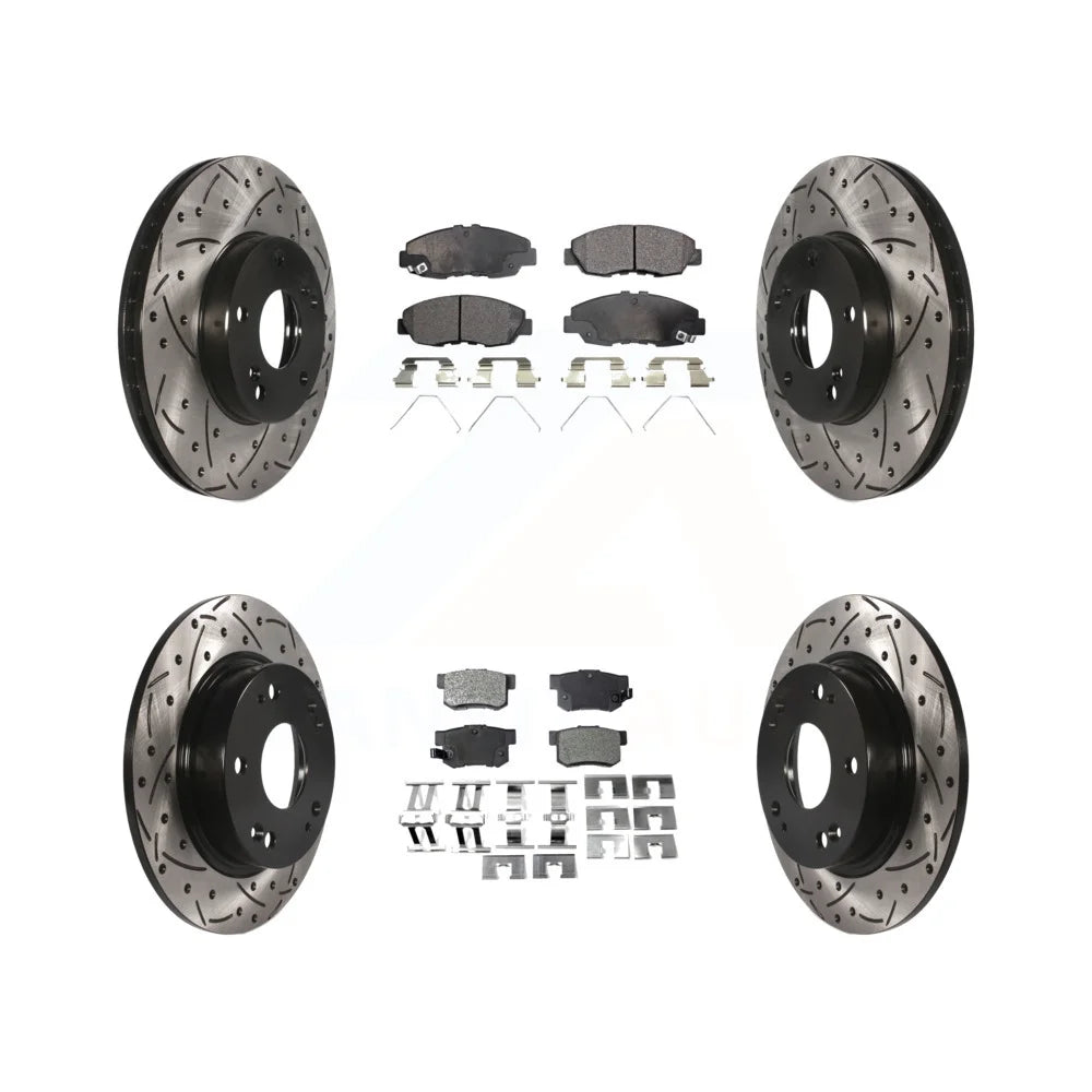 Transit Auto - Front Rear Coated Drilled Slotted Disc Brake Rotors And Ceramic Pads Kit For 2014-2015 Honda Civic Touring KDT-100277