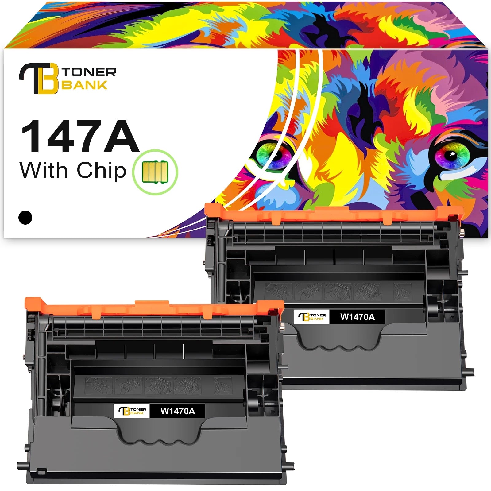 W1470A 147A Black Toner Cartridge With Chip Compatible for HP 147A 147X W1470A W1470X LaserJet M610n M611dn M611x M612dn M612x MFP M634h M635fht M635h M636fh M610 M611 M612 Printer Ink (2-Pack)