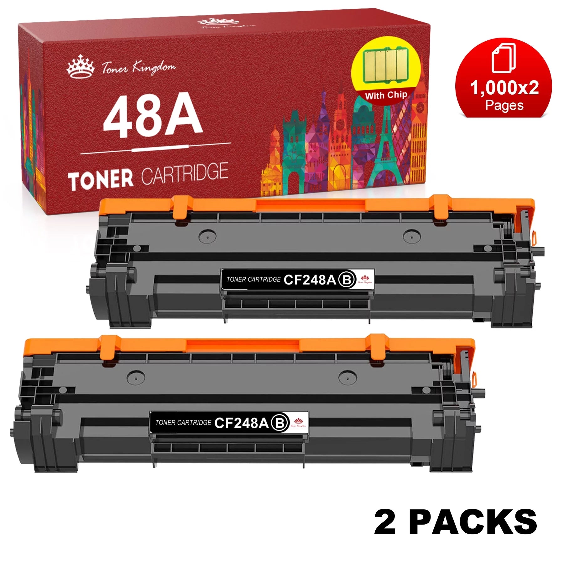 48A CF248A Toner Cartridge Replacement for HP 48A CF248A Toner for HP Laserjet Pro M15w MFP M28w M29w M15a M28a M29a M16w M16a Printer Ink (Black, 2-Pack)