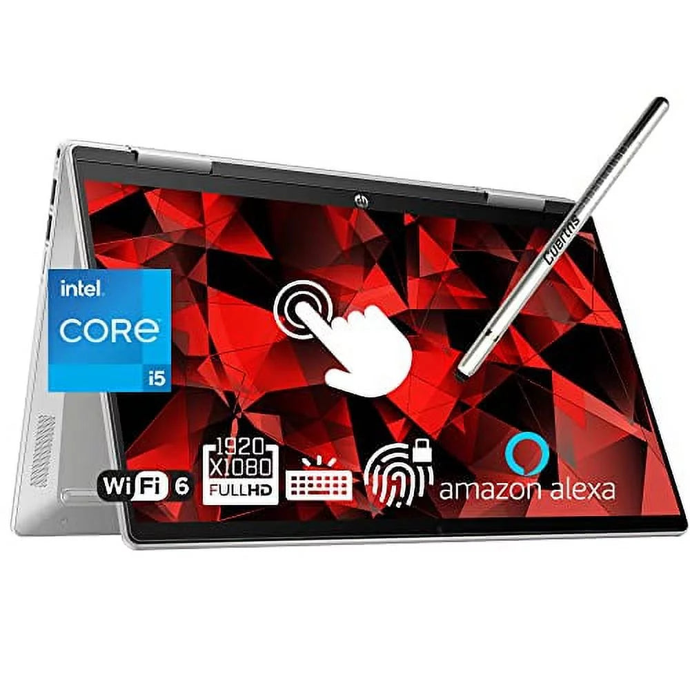 HP Pavilion x360 2 in 1 Laptop, 14 Full HD Touchscreen, Intel Core i5-1235U(Beat i7-1195G7), 8GB RAM - 1TB PCIe SSD, Stylus, Backlit Keyboard, Fingerprint, WiFi 6, Alexa, Windows 11 Pro, Silver