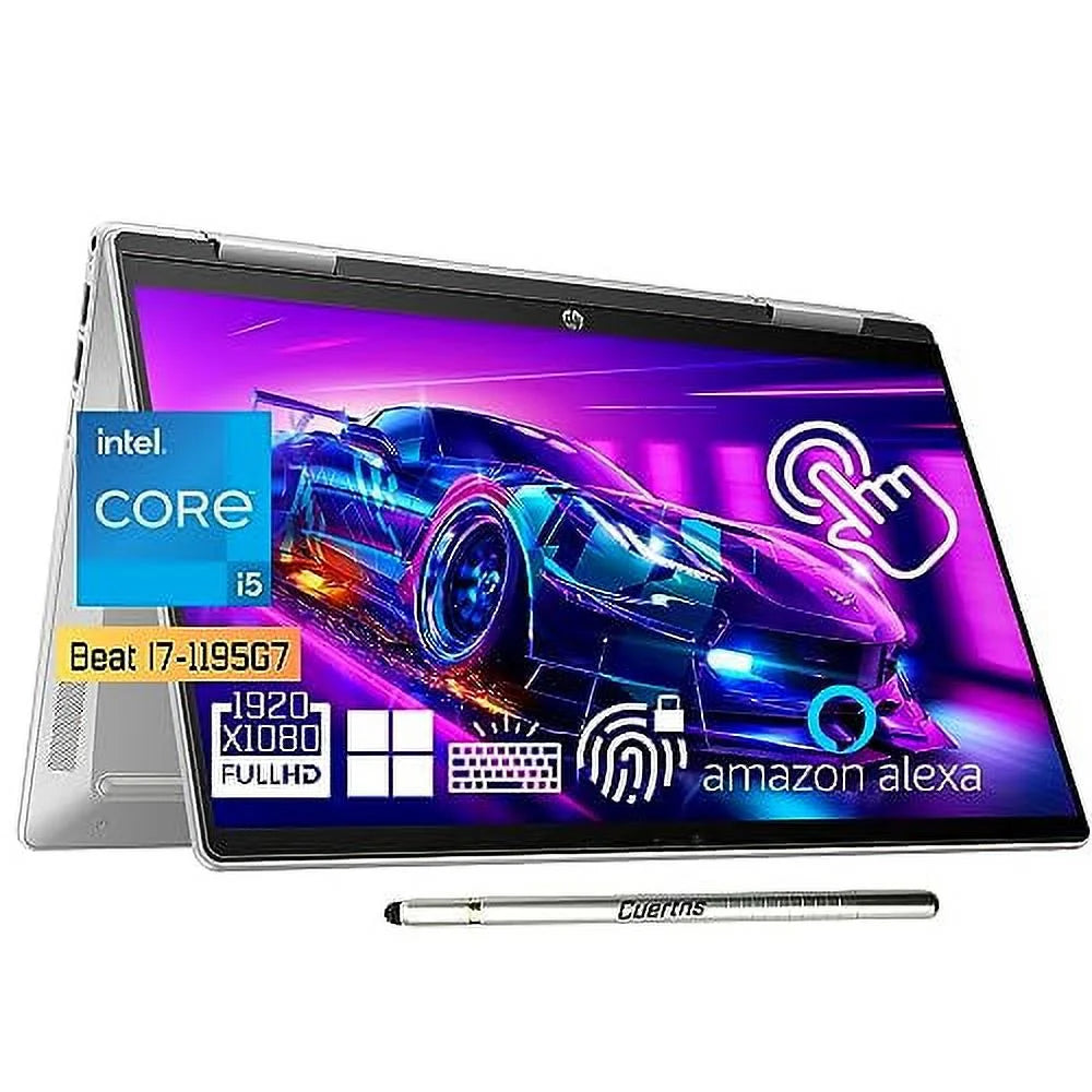 HP Pavilion x360 2 in 1 Laptop, 14 FHD Touchscreen, 12th Gen Intel 10-Core i5-1235U(Beat i7-1195G7), 8GB RAM - 512GB SSD, Stylus, Backlit Keyboard, Fingerprint, Alexa, WiFi 6, Windows 11 Home, Silver