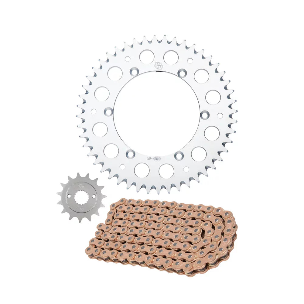 Primary Drive Alloy Kit & Gold Plated MX Race Chain Silver Rear Sprocket