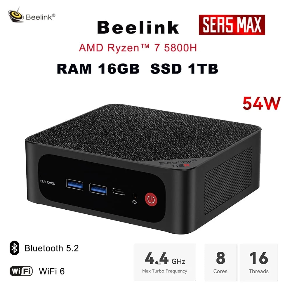 Beelink SER5 MAX AMD Ryzen7 5800H RAM 16G SDD 1TB 4K Triple Display WiFi6 dp for gaming Home Office Business PC mini computers