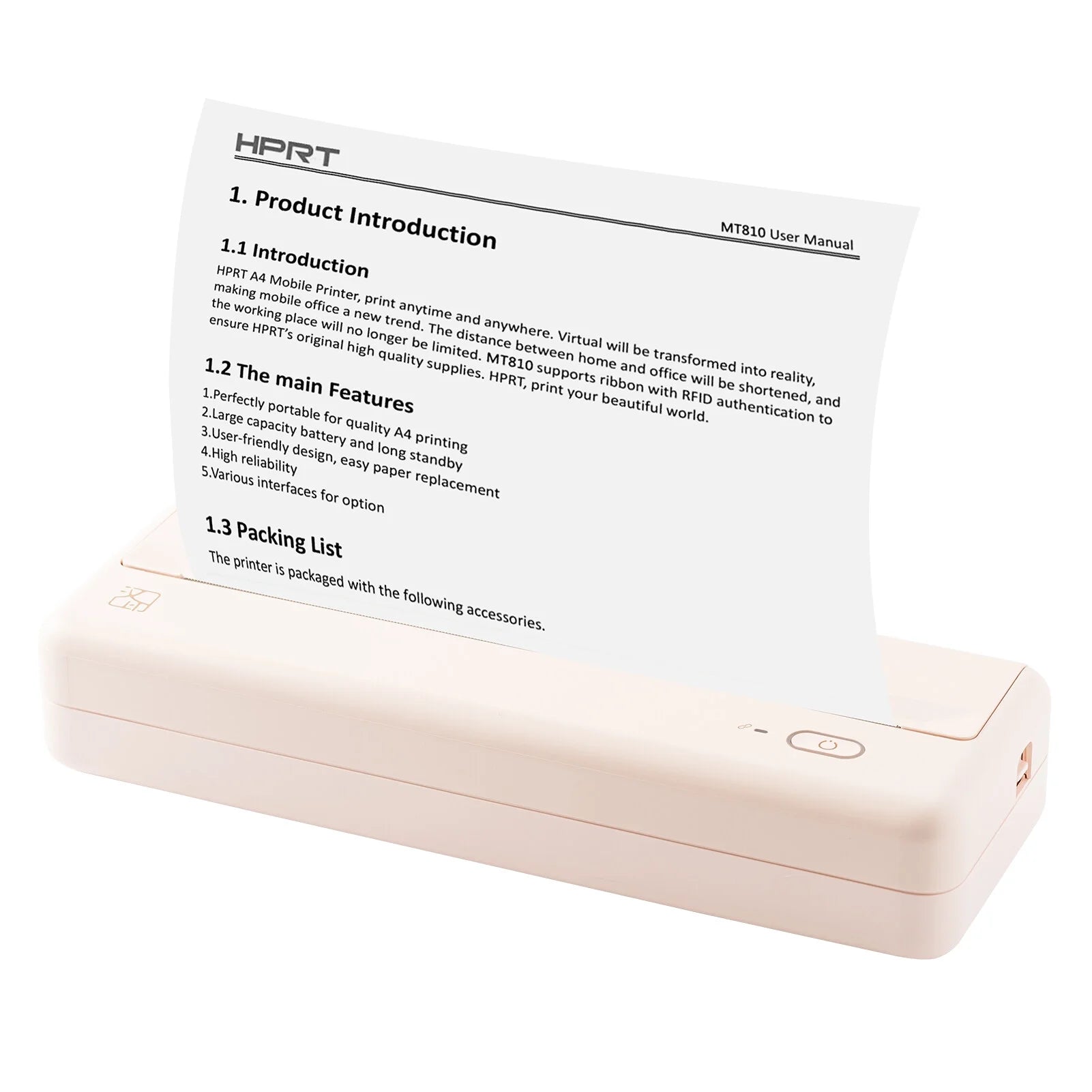 MT810 A4 Portable Paper Printer Thermal Printing Wireless BT Connect Compatible with iOS and Android Mobile Photo Printer Support 210mm/110mm for Outdoor Travel Home Office Printing Sketches