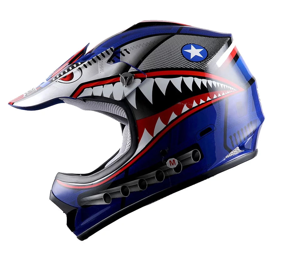 WOW Youth Kids BMX MX ATV Dirt Bike Motocross Helmet BOYCLS Shark Blue
