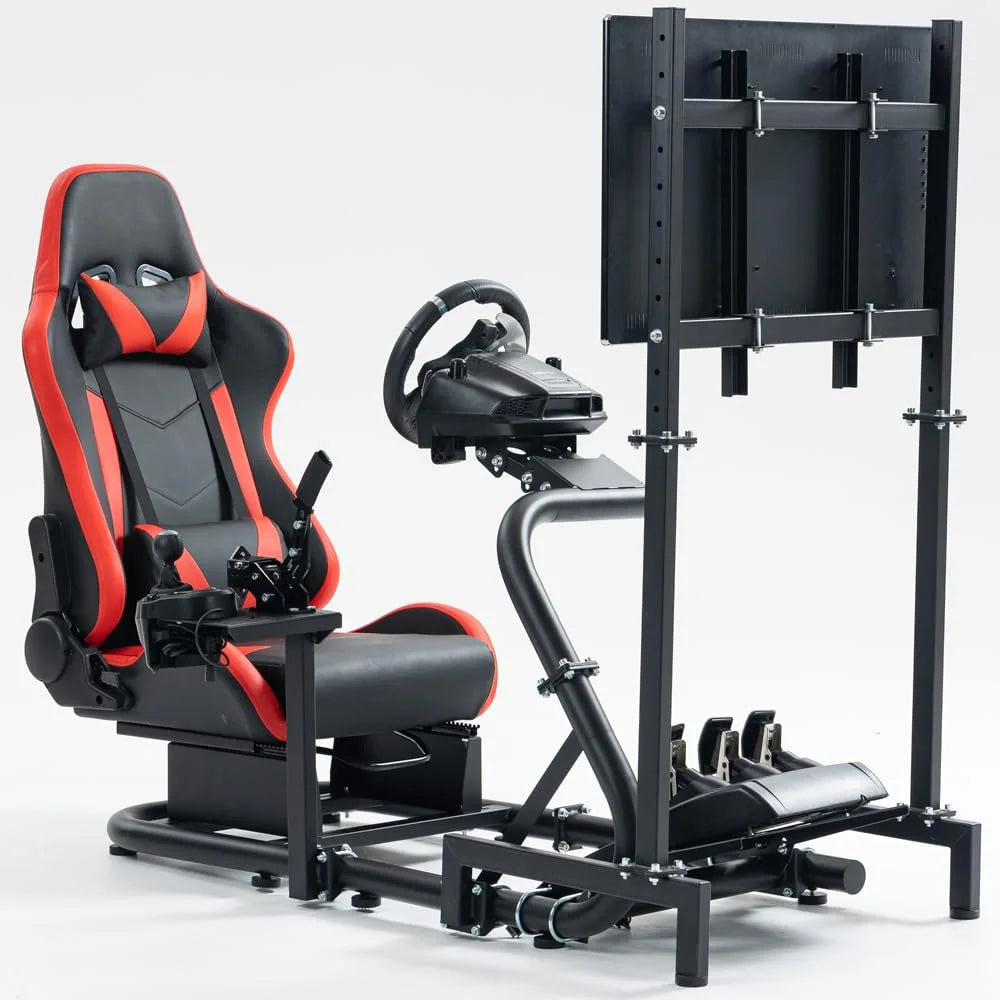 Supllueer Racing Sim Cockpit with TV Mount Seat Fit Logitech G29 G923 G920 Thrustmaster T300 Fanatec