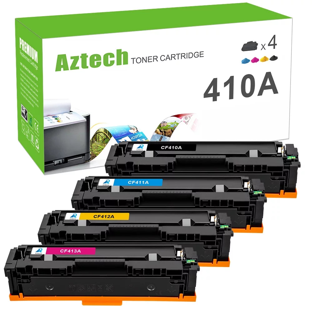 A AZTECH Compatible 410A Toner Cartridge for HP 410A CF410A CF411A CF412A CF413A 410X CF410X Color Laserjet Pro MFP M477fnw M477fdw M452dw M452nw Printer Ink (Black Cyan Yellow Magenta, 4-Pack)