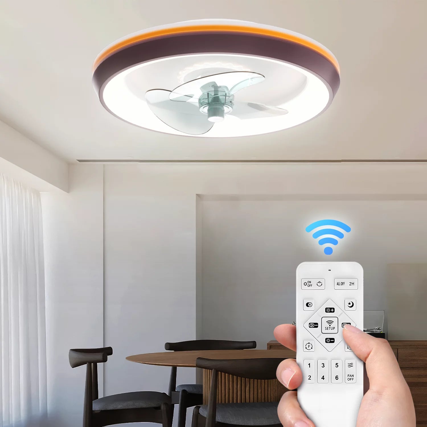 Mollie Low Profile Ceiling Fan with Lights, Flush Mount Ceiling Fans with Remote, Dimmable LED 3 Color 6 Speeds Timing Reversible Blades Ceiling Fans for Bedroom Living Room, Coffee