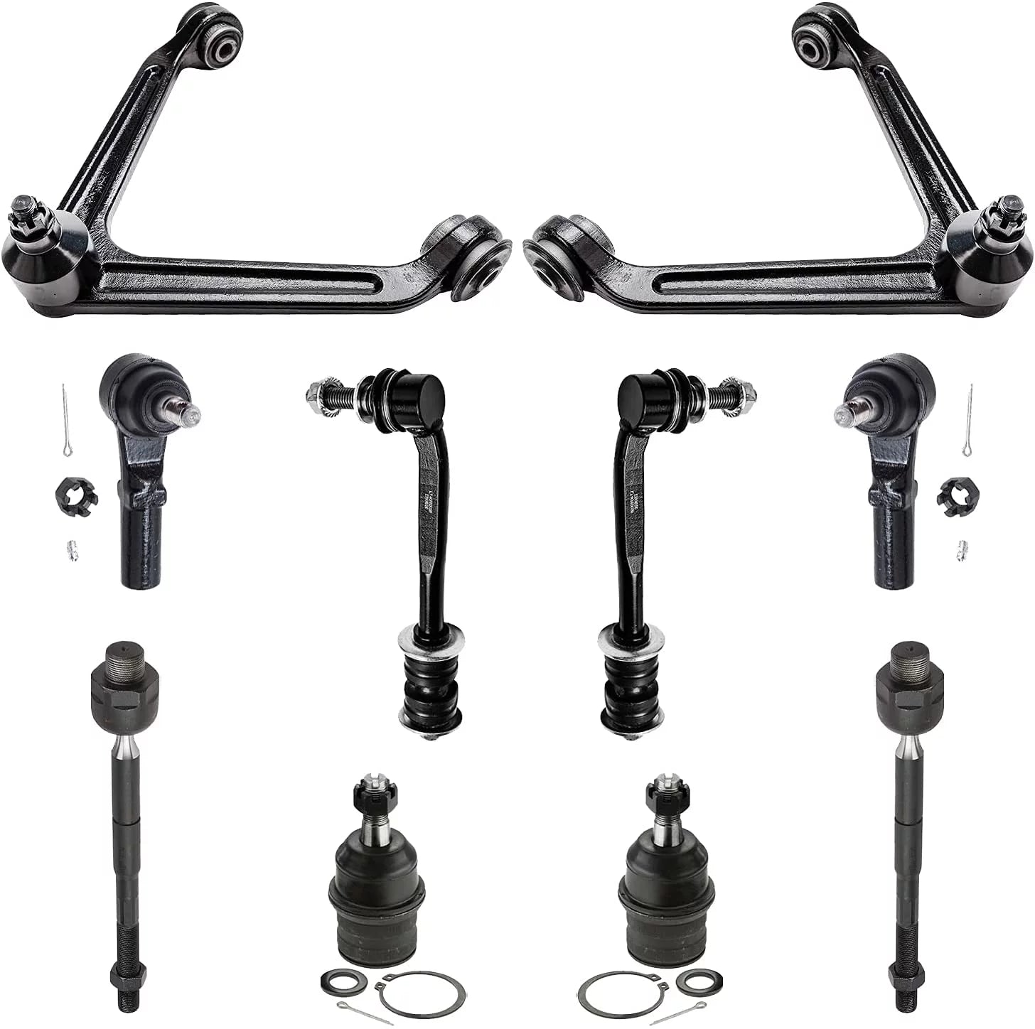 Detroit Axle - Front End 10pc Suspension Kit for 2004-2009 Dodge Durango Chrysler Aspen 2004 2005 2006 2007 2008 2009, 2 Upper Control Arms w/Ball Joints 2 Lower Ball Joints 2 Sway Bars, 4 Tie Rods