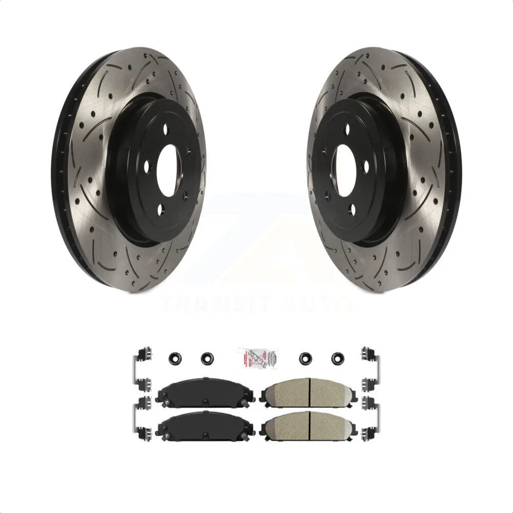 Transit Auto - Front Coated Drilled Slotted Disc Brake Rotors And Ceramic Pads Kit For Dodge Charger Chrysler 300 Challenger Magnum KDA-100252