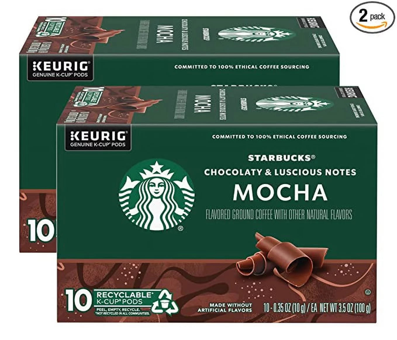 Starbucks Flavored Ground Coffee K-Cup Pods, Mocha, Flavored Coffee with Other Natural Flavors, Recyclable K-Cup Pods, 10 K-Cup Pods/Box (Pack of 2 Boxes)