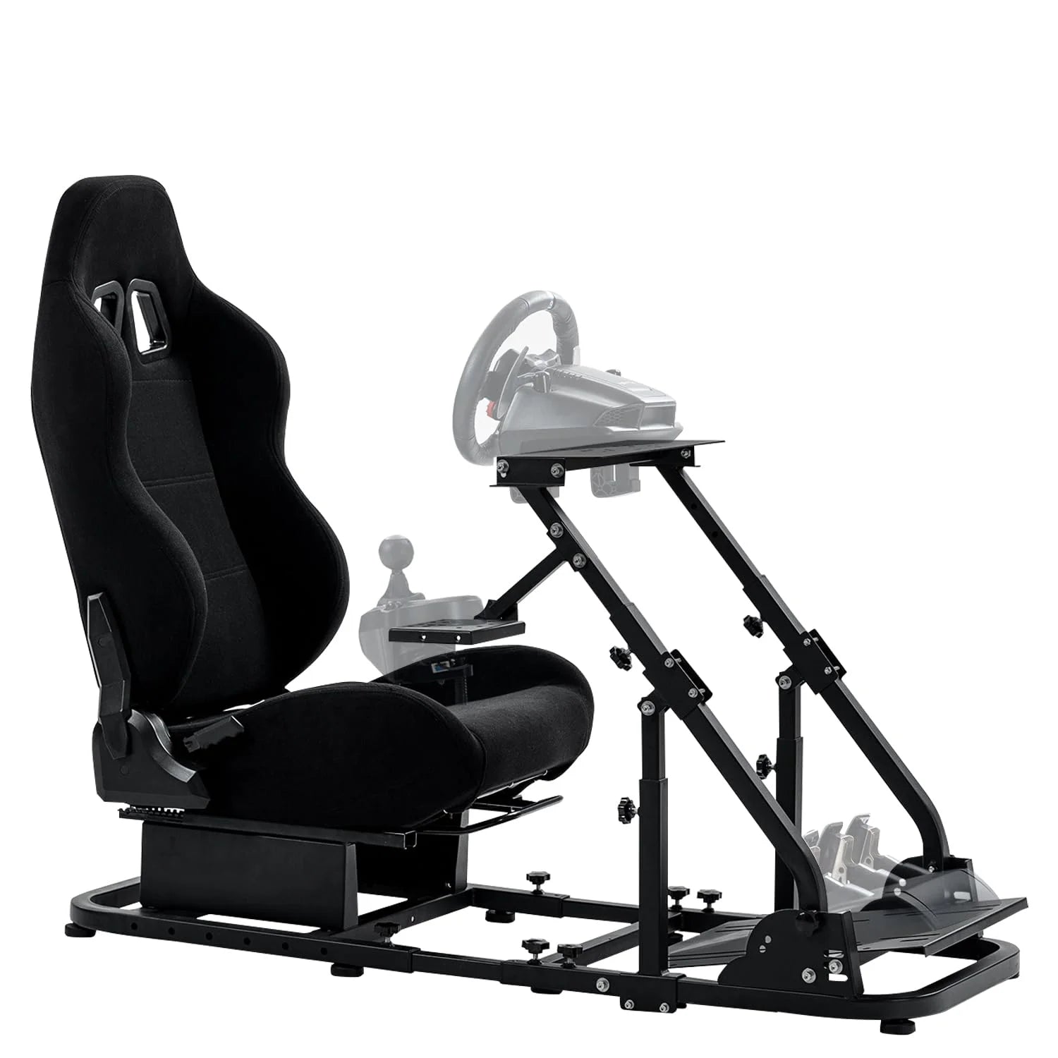 Supllueer Sim Racing Cockpit Stand with Seat with Arms Support Fit Logitech Thrustmaster Fanatec