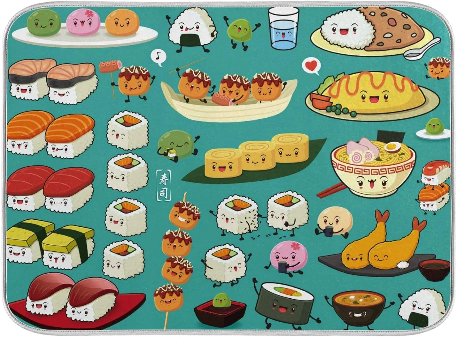 SKYSONIC Absorbent Dish Drying Mat Sushi Poster Design Kitchen Counter Mat Protector,Reversible,Extra Large 24 x 18 Inches