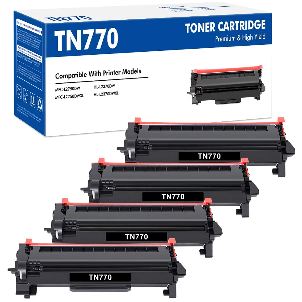 4-Pack TN770 Toner Cartridge Compatible for Brother TN-770 TN770 MFC-L2750DW MFC-L2750DWXL HL-L2370DW HL-L2370DWXL Printer High Yield, Black