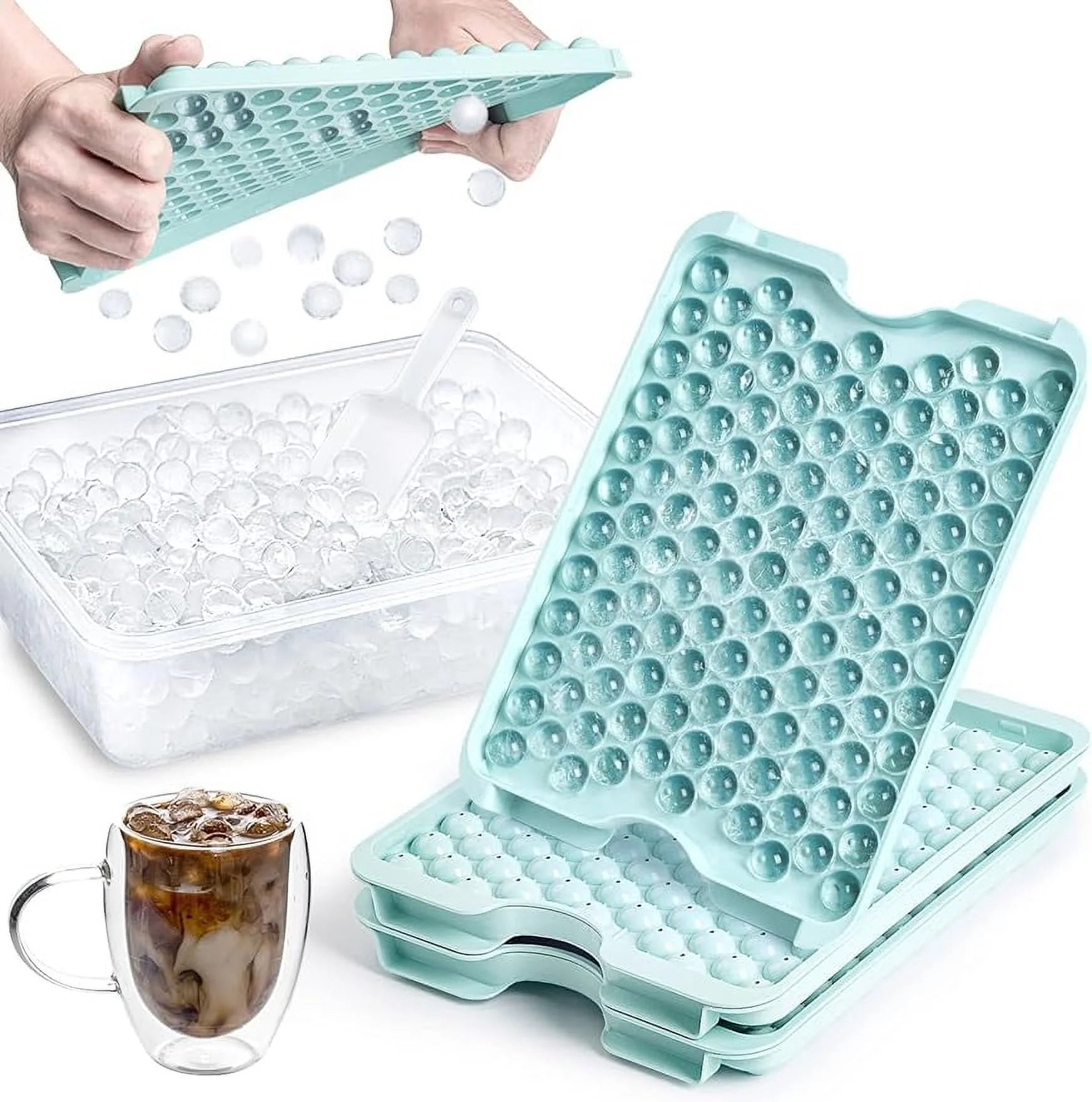 Goodtake 2 Packs Mini Ice Cube Tray with Lid and Bin, Ice Trays for Freezer 3 Pack, 123X3 Pcs Upgraded Round Ice Cube Trays, Mini Ice Maker, Crushed Ice Tray for Chilling Coffee Drinks, Kitchen Gadget