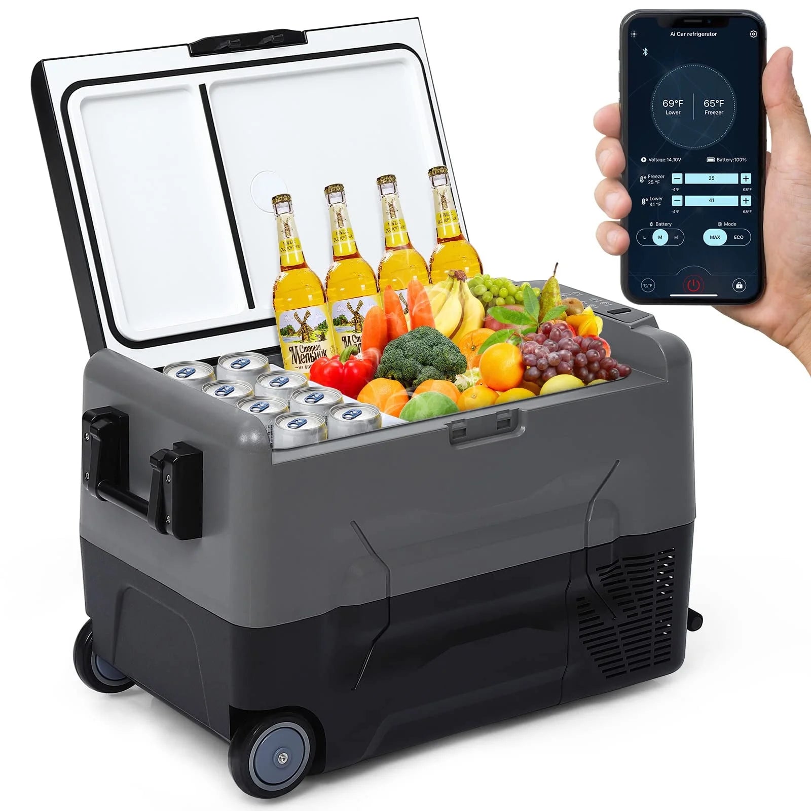 Homhougo¡ªGarvee 35L Portable Car Refrigerator, 48 Quart RV Fridge + Bluetooth APP Control, 12/24V DC & 110/240V AC Electric Cooler for Car Truck RV Vehicles Camping and Home Use