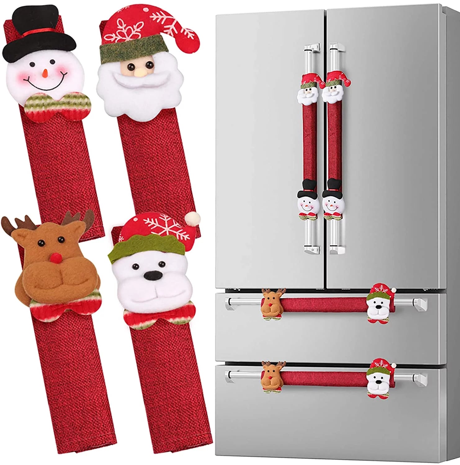 D-FantiX Refrigerator Door Handle Covers Set of 8, Santa Snowman Kitchen Appliance Covers Fridge Microwave Oven Dishwasher Door Handle Protector Christmas Decorations