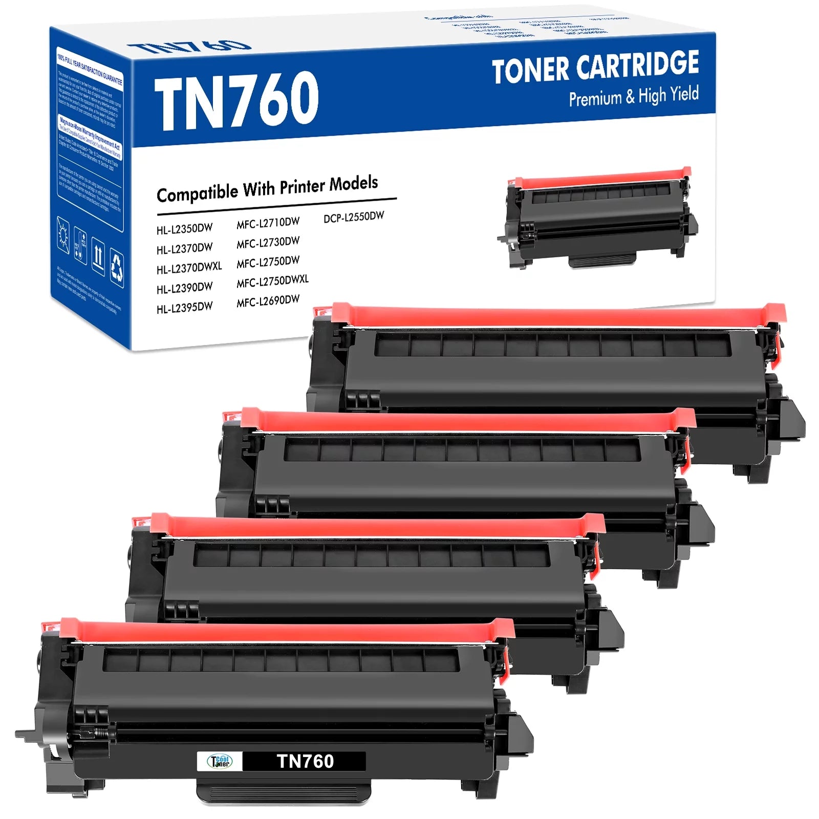TN760 TN730 Toner Cartridge Replacement for Brother TN-760 TN 730 Compatible for DCP-L2550DW HL-L2390DW MFC-L2710DW MFC-L2750DW MFC-L2690DW Printer High Yield (Black,4 Pack)