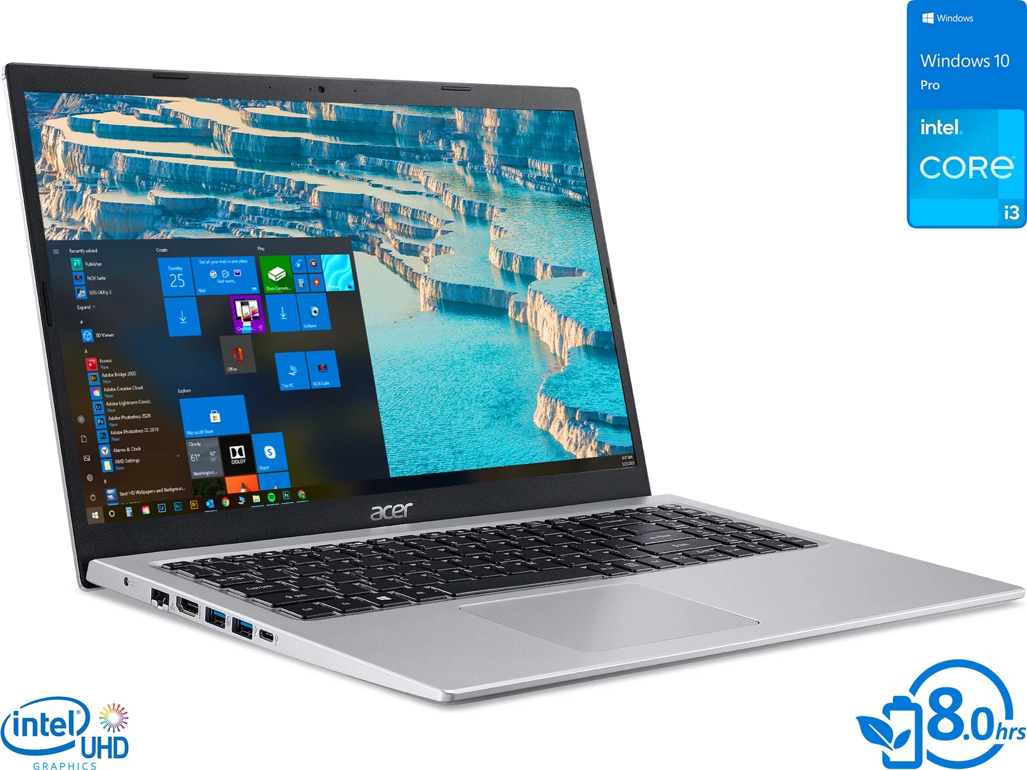 Acer Aspire 5 Laptop, 15.6 IPS FHD Display, Intel Core i3-1115G4 Upto 4.1GHz, 4GB RAM, 2TB NVMe SSD, HDMI, Wi-Fi, Bluetooth, Windows 10 Pro S