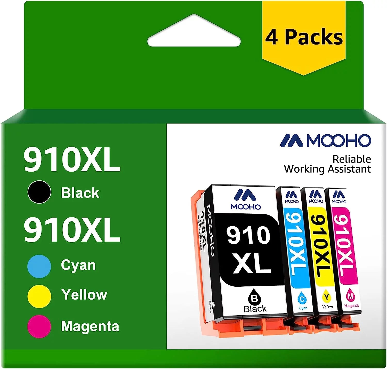 910XL Ink 910 Ink 910 XL Mooho 910XL Ink Cartridges Replacement Compatible for HP 910 910 XL Ink Compatible with OfficeJet 8025 8035 8020 8022 8028 8015 for 910XL Ink Cartridges Combo Pack (4 Pack)