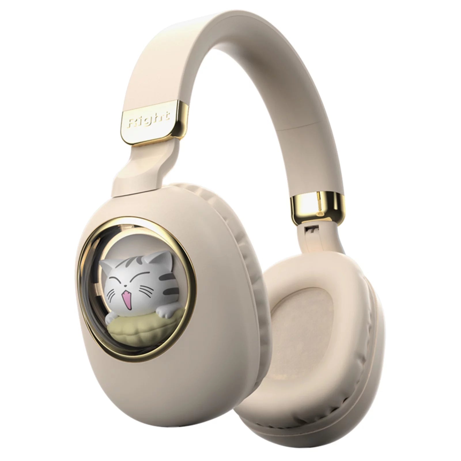 Htovila Wireless BT5.3 Headphones, Cute Cartoon Gaming Headset with Colorful Light and Foldable Design