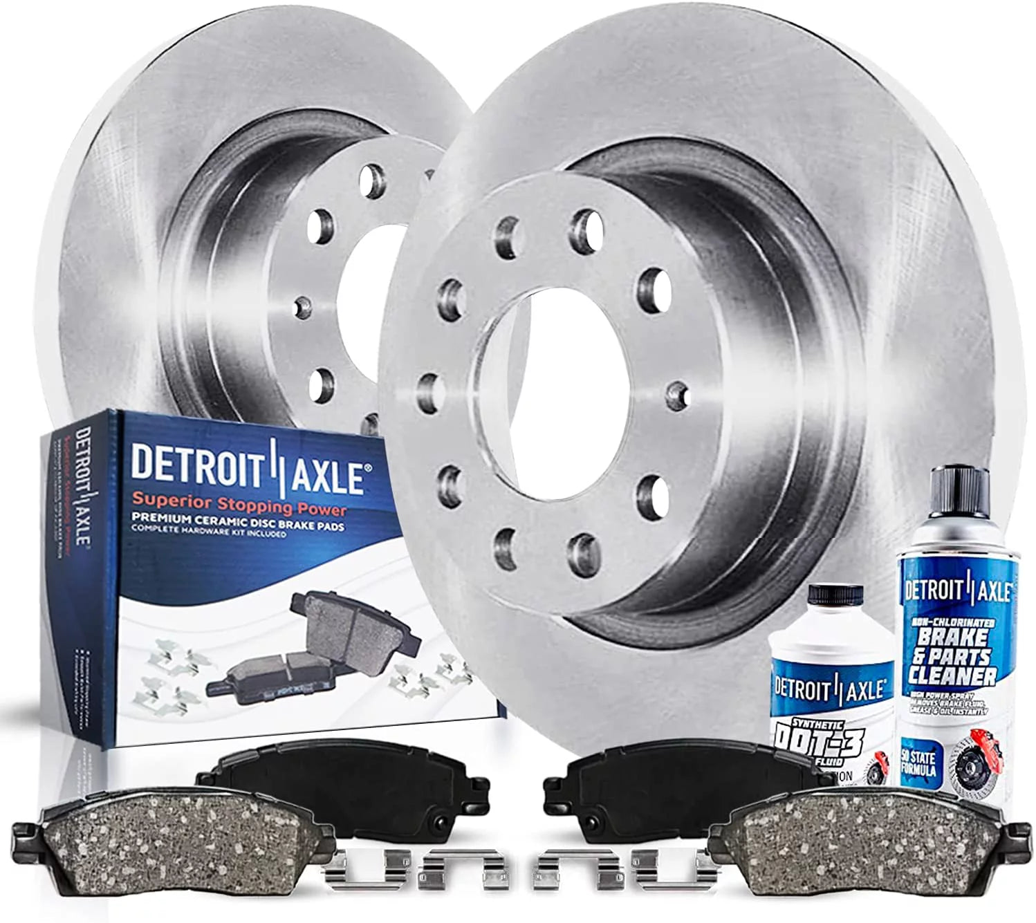 Detroit Axle - Pair (2) Rear 10.71 Disc Brake Kit Rotors w/Ceramic Pads w/Hardware & Brake Kit Cleaner & Fluid for 2015 2016 2017 Audi A3 / A3 Quattro