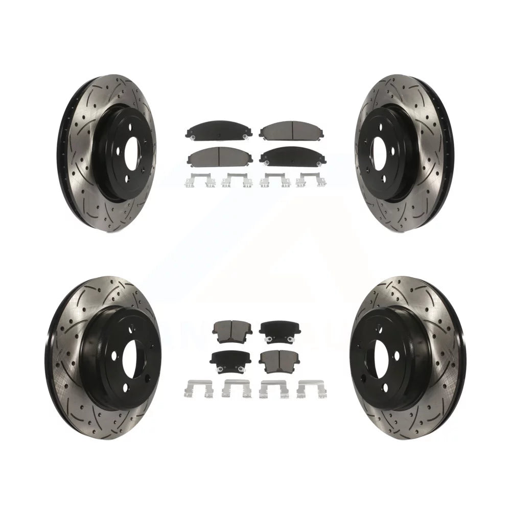 Transit Auto - Front Rear Coated Drilled Slotted Disc Brake Rotors And Ceramic Pads Kit For Dodge Charger Chrysler 300 Challenger Magnum KDC-100313