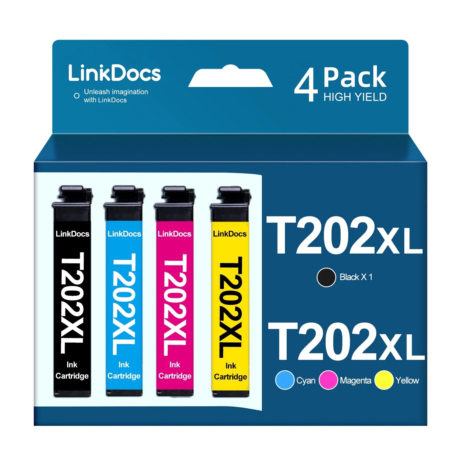 LinkDocs 202 XL Ink Cartridge for Epson 202 202XL T202 Ink Cartridgefor Workforce WF-2860 Expression Home XP-5100 All-in-one Printer(4-Pack)