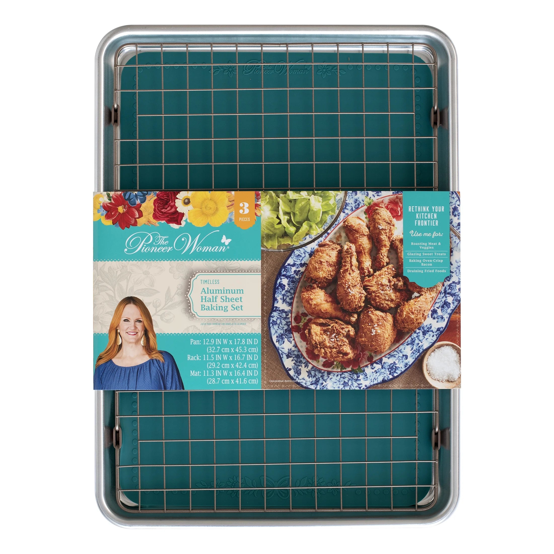 3 Piece Baking Set, Aluminum Half Sheet, Cooling Grid, Silicone Baking Mat, 12 x 18, The Pioneer Woman