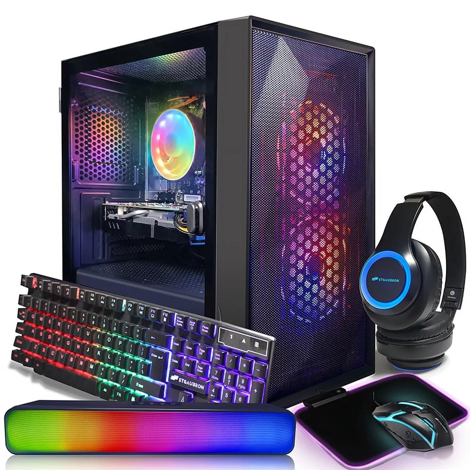 STGAubron Gaming,Intel Core I3-10100F up to 4.3G,16G DDR4,1T SSD,WiFi,BT 5.0,GeForce GTX 1660Ti 6G DDR6,RGB Fan x3,RGB Keybaord&Mouse&Mouse Pad,RGB BT Sound Bar,RGB Bluetooth Gaming Microphone,W11H64