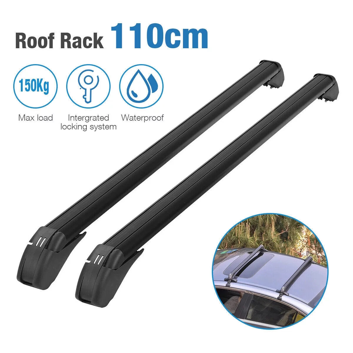 Universal Car Top Roof Rack Cross Bar, 43.3 Luggage Carrier Aluminum w/ Lock, for Cargo Transportation