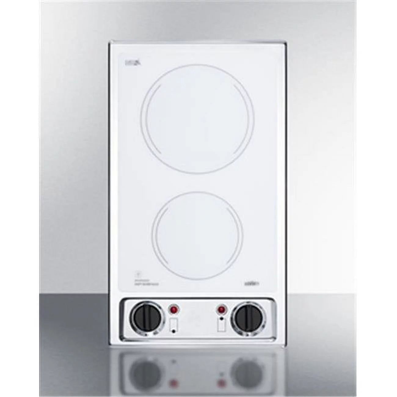 115V 2 Burner Radiant Cooktop In Smooth White Glass & Stainless Steel Trim