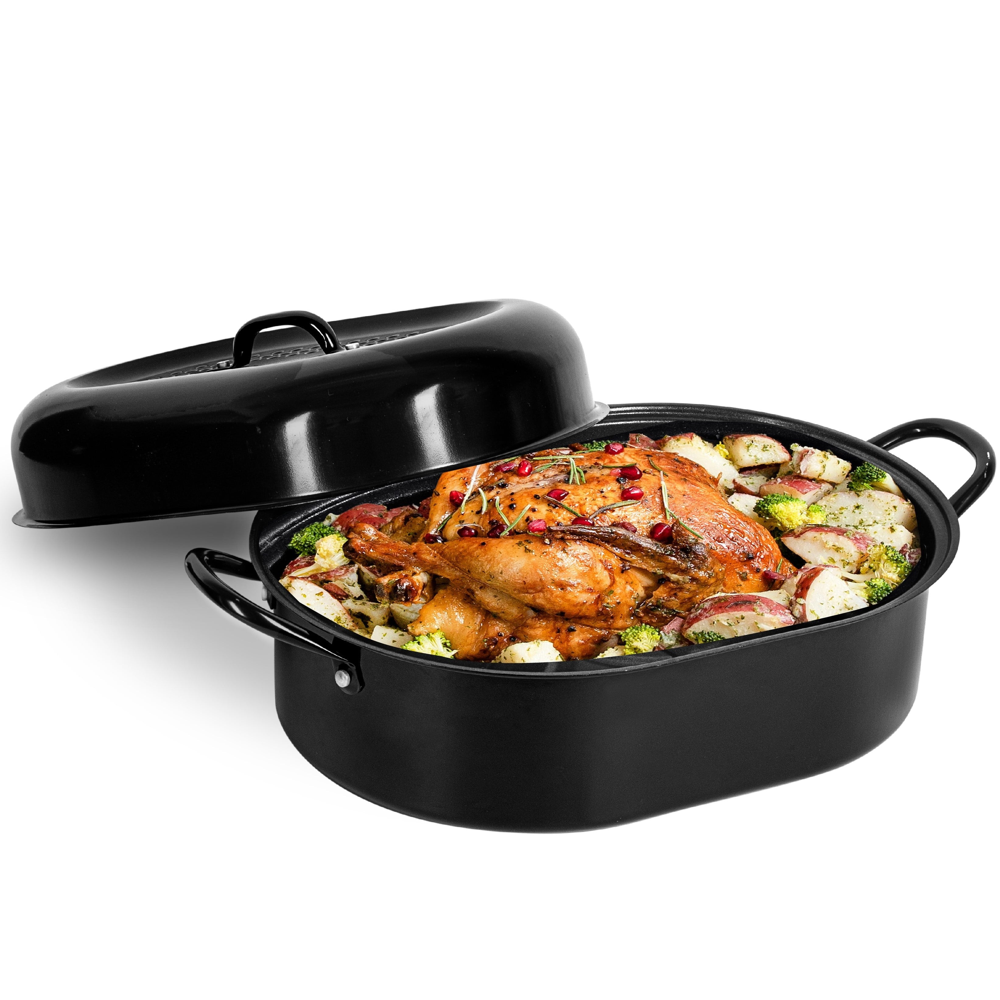 Granite Stone Oval Roaster Pan, Small 16¡± Ultra Nonstick Roasting Pan with Lid
