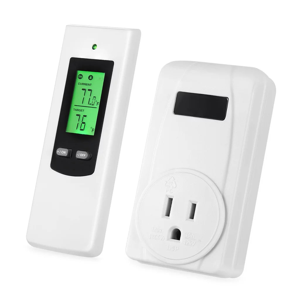 CACAGOO Household Wireless Thermostat Controller and Socket Set Heating Cooling Modes Object Temperature Setting ¡æ ¨H Switchable Green Backlight LCD Display with Low High Temperature Alarm Function