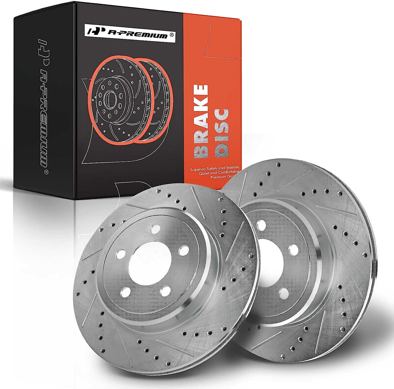 A-Premium Rear Drilled and Slotted Disc Brake Rotors Set Compatible with Dodge Charger 2007-2008, Challenger 2009-2010, Magnum 2005-2008 & Chrysler 300 2005-2021 2-PC Set