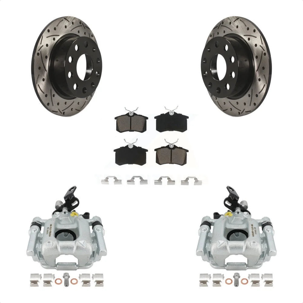 Transit Auto Rear Disc Brake Coated Caliper Drilled Slotted Rotors And Ceramic Pads Kit For 2010 Audi A3 GAS engine With 253mm Diameter Rotor KCD-100439C
