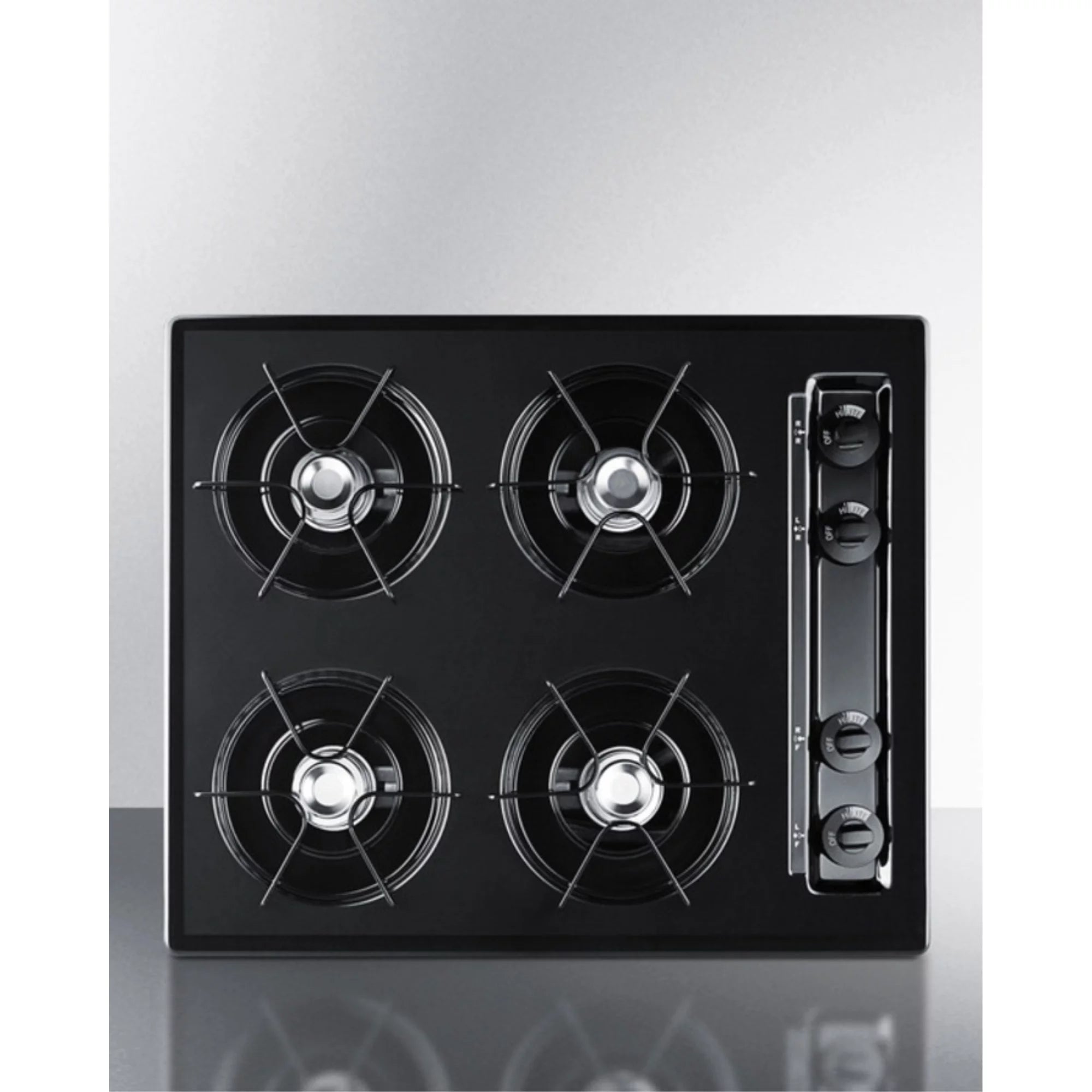 24 wide open burner gas cooktop in black with spark ignition
