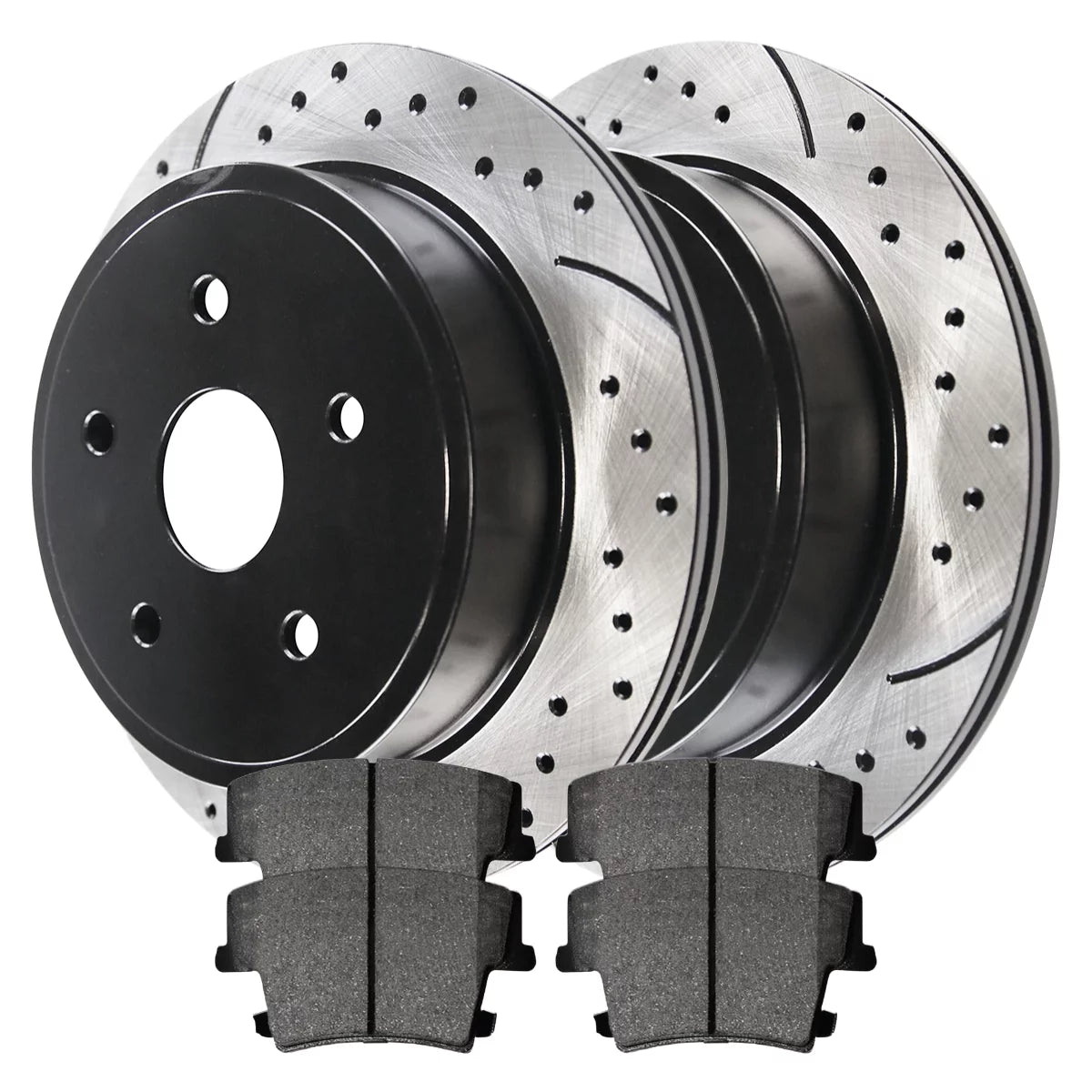 AutoShack Rear Drilled Slotted Brake Rotors Black and Performance Ceramic Pads Kit Driver and Passenger SIde Replacement for Chrysler 300 2015-2018 Dodge Charger 2015-2020 Challenger AWD RWD BRKPK575
