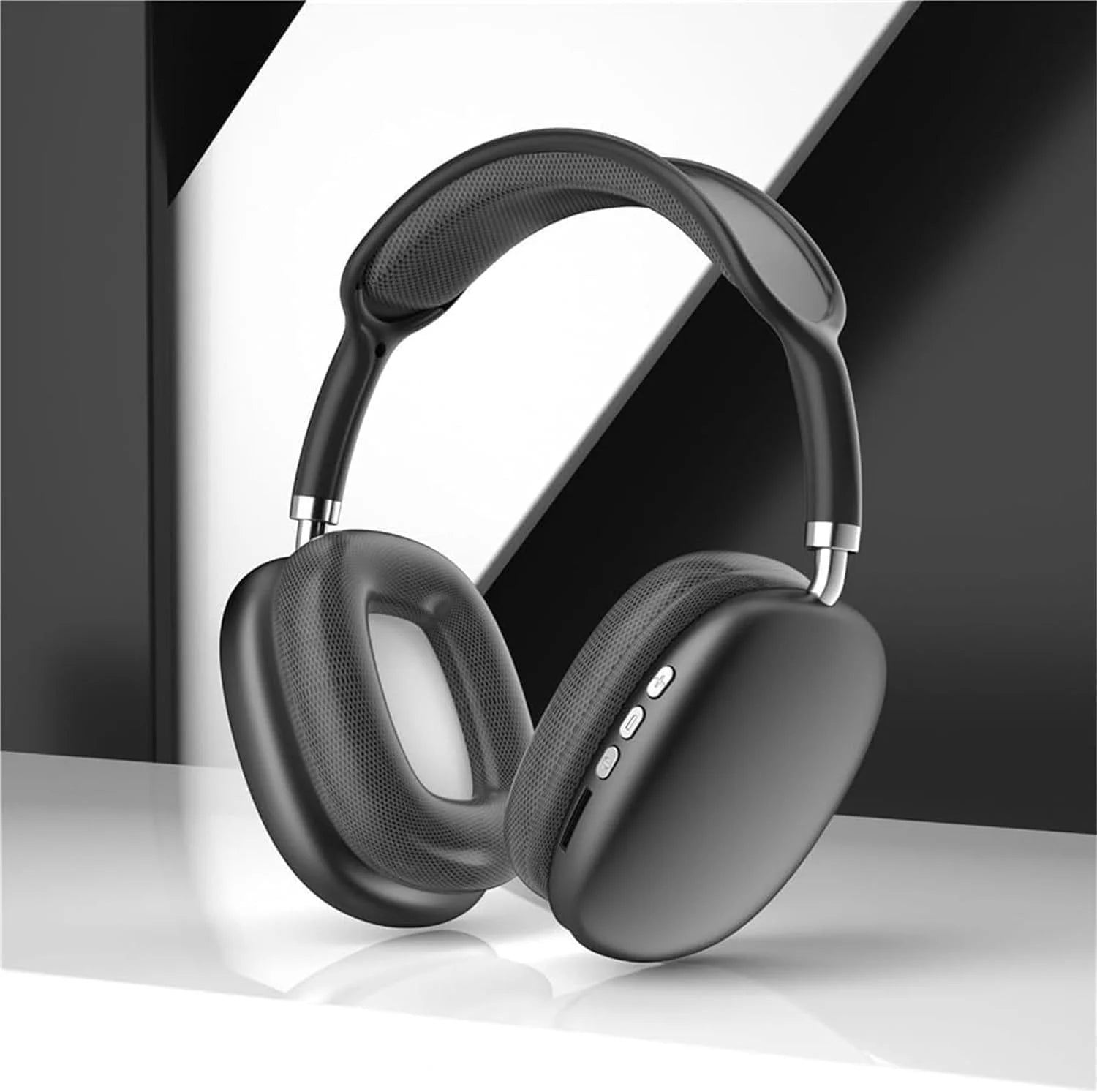 Wireless Bluetooth Headphones with Microphone, Rechargeable Stereo Over Ear Headphones with Foldable Earmuffs, Noise Reduction Headset with 12Hrs Playtime, Volume Control, SD Solt, Black