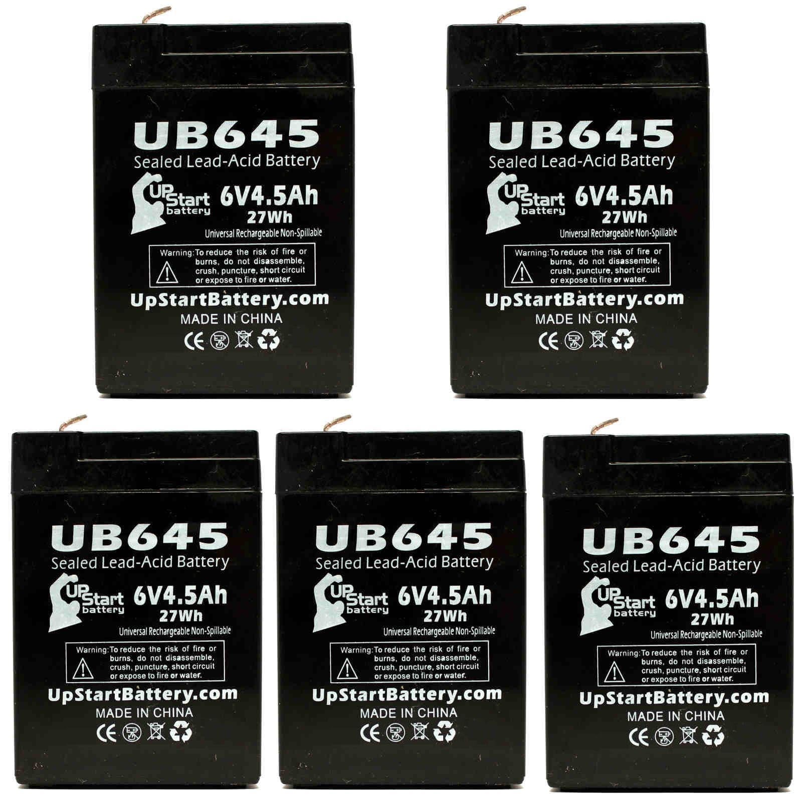 5x Pack - Compatible Power Star Batteries GB640 Battery - Replacement UB645 Universal Sealed Lead Acid Battery (6V, 4.5Ah, 4500mAh, F1 Terminal, AGM, SLA) - Includes 10 F1 to F2 Terminal Adapters