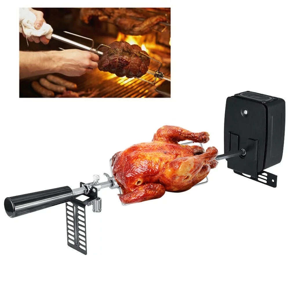 Electric Rotisserie Kit BBQ Grill Roaster with Motor Stainless Steel Stand Reusable Stainless Steel Rotisserie Forks Rods Kit For Outdoor Camping Cooking BBQ Rotisserie Grill Spit Roaster Charcoal