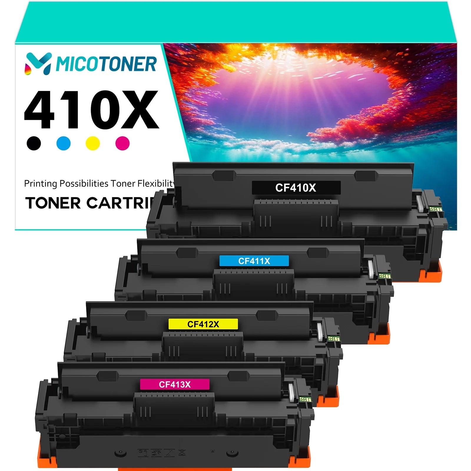 CF410X Compatible for 410X Laserjet Toner Cartridge HP 410X CF410X 410A CF410A Color Laserjet Pro MFP M477 M452 M377 M477fnw M452dn M477fdw M477fdn M452nw M452dw Printer Ink(Black Cyan Yellow Magenta)