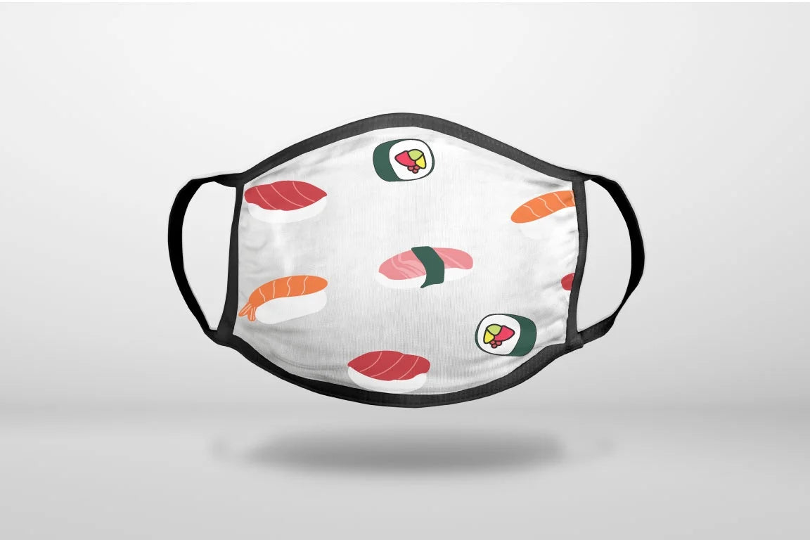 Cartoon Sushi - 3-Ply Reusable Soft Face Mask Covering, Unisex, Cotton Inner Layer