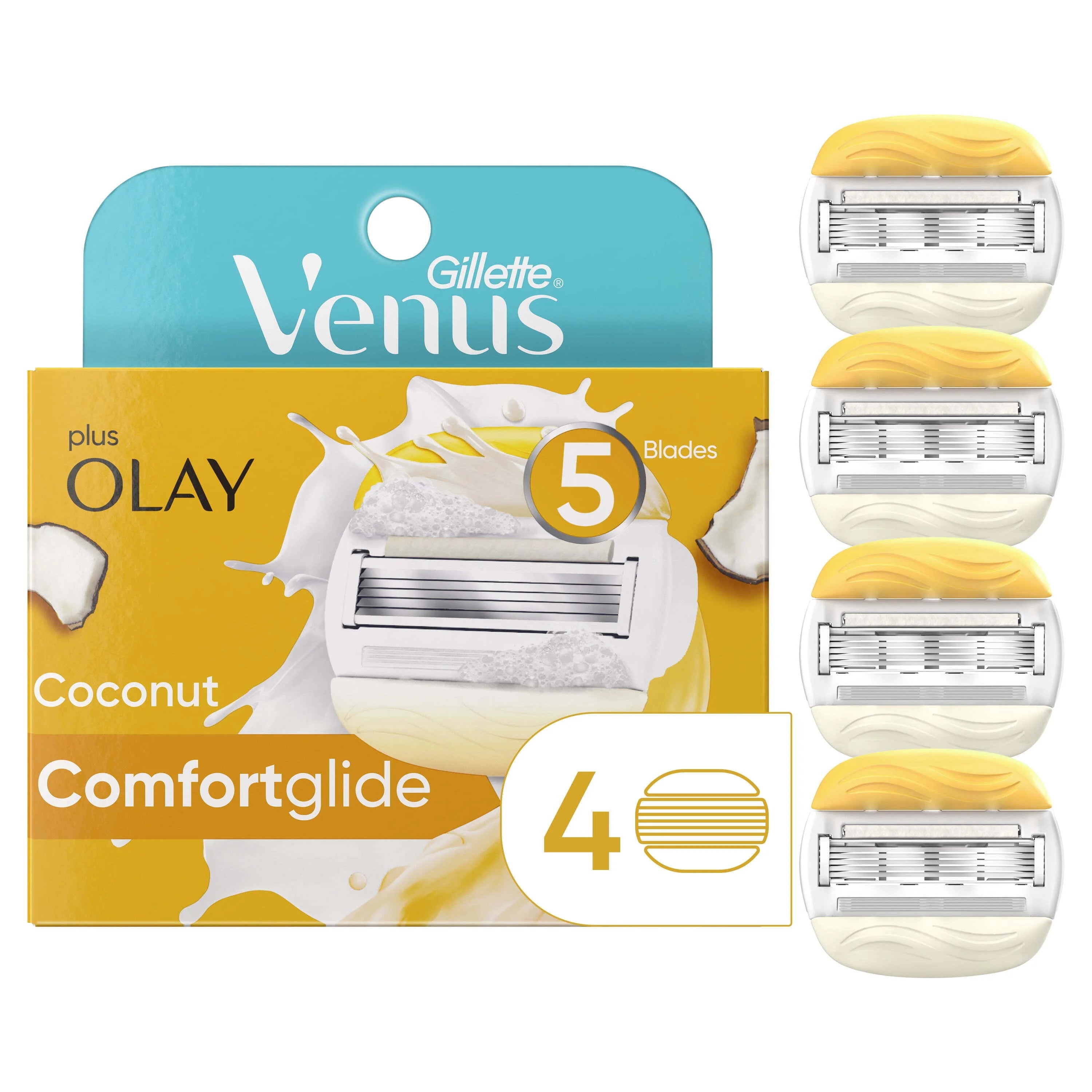 Gillette Venus ComfortGlide Plus Olay Coconut Women's Razor Blade Refills, 4 Count