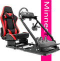 Minneer Racing Simulator Cockpit with Red Racing Seat Racing Wheel Stand Fits Logitech G25 G27 G29 Compatible with PC Platforms